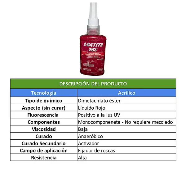 Loctite 263-Fijador De Roscas Permanente De Alta Resistencia