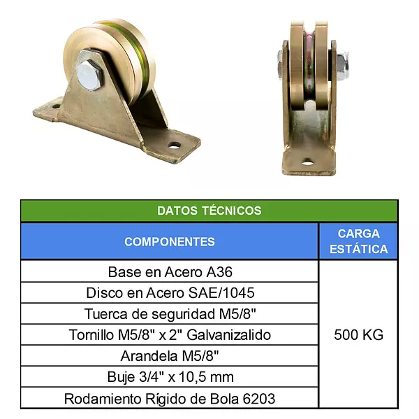 Polea 3" Para Guaya 3/8" Con Rodamiento