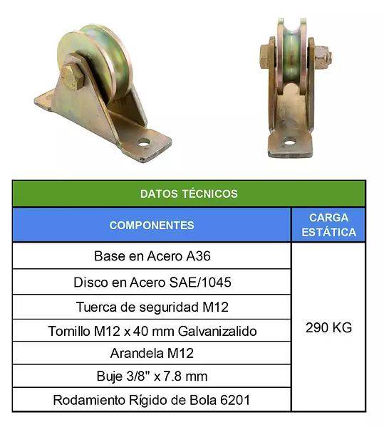 Polea 2-1/2" Para Guaya 1/2" Con Rodamiento